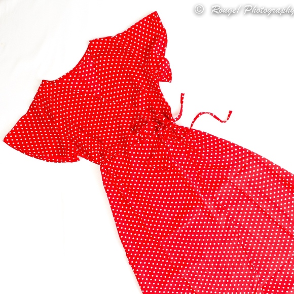 Polka Dot Wrap Red Maxi Dress - Picture 4 of 8